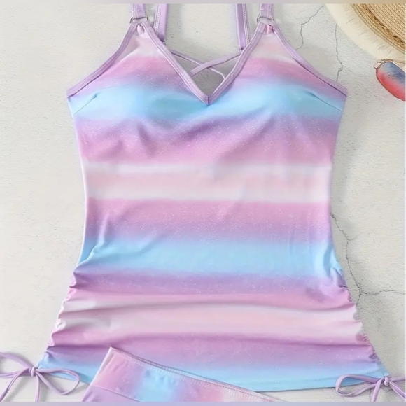 New, Ombre gradient colorful tankini top swimsuit bathing suit womens large - Picture 2 of 4